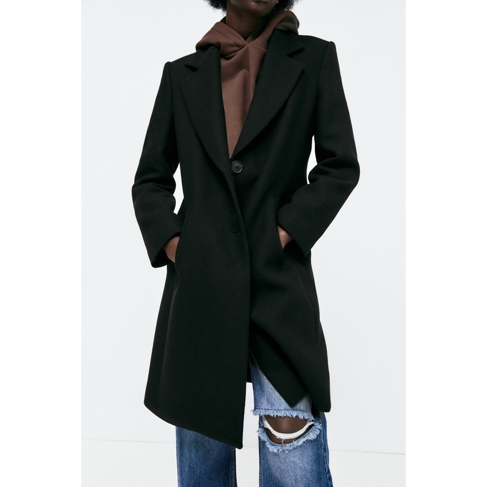 Zara Menswear Style Wool Coat (Black)